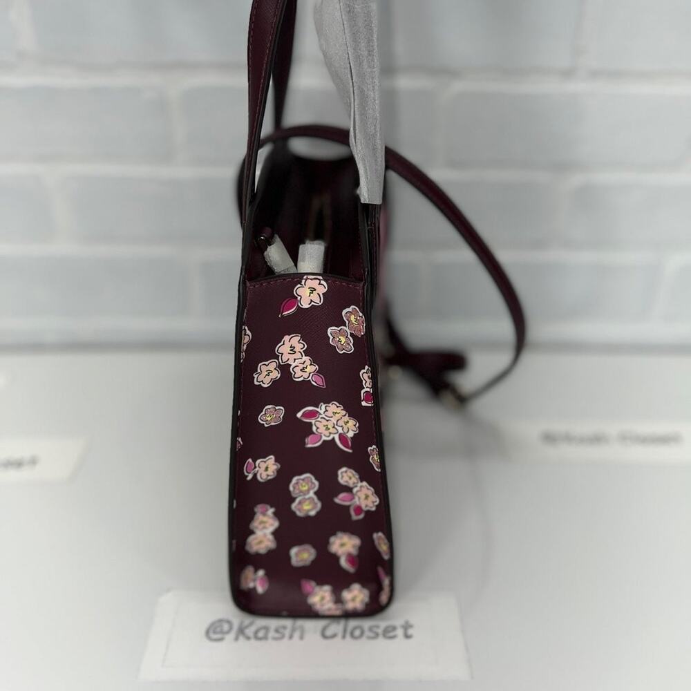 Kate Spade Satchel Tinsel Frosted floral Bag Purse Deep Berry Multi - Picture 4 of 10